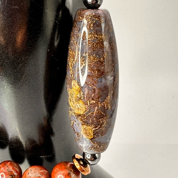 RED JASPER + OCEAN JASPER NATURAL STONES BRACELET size 7” - Picture 6 of 15